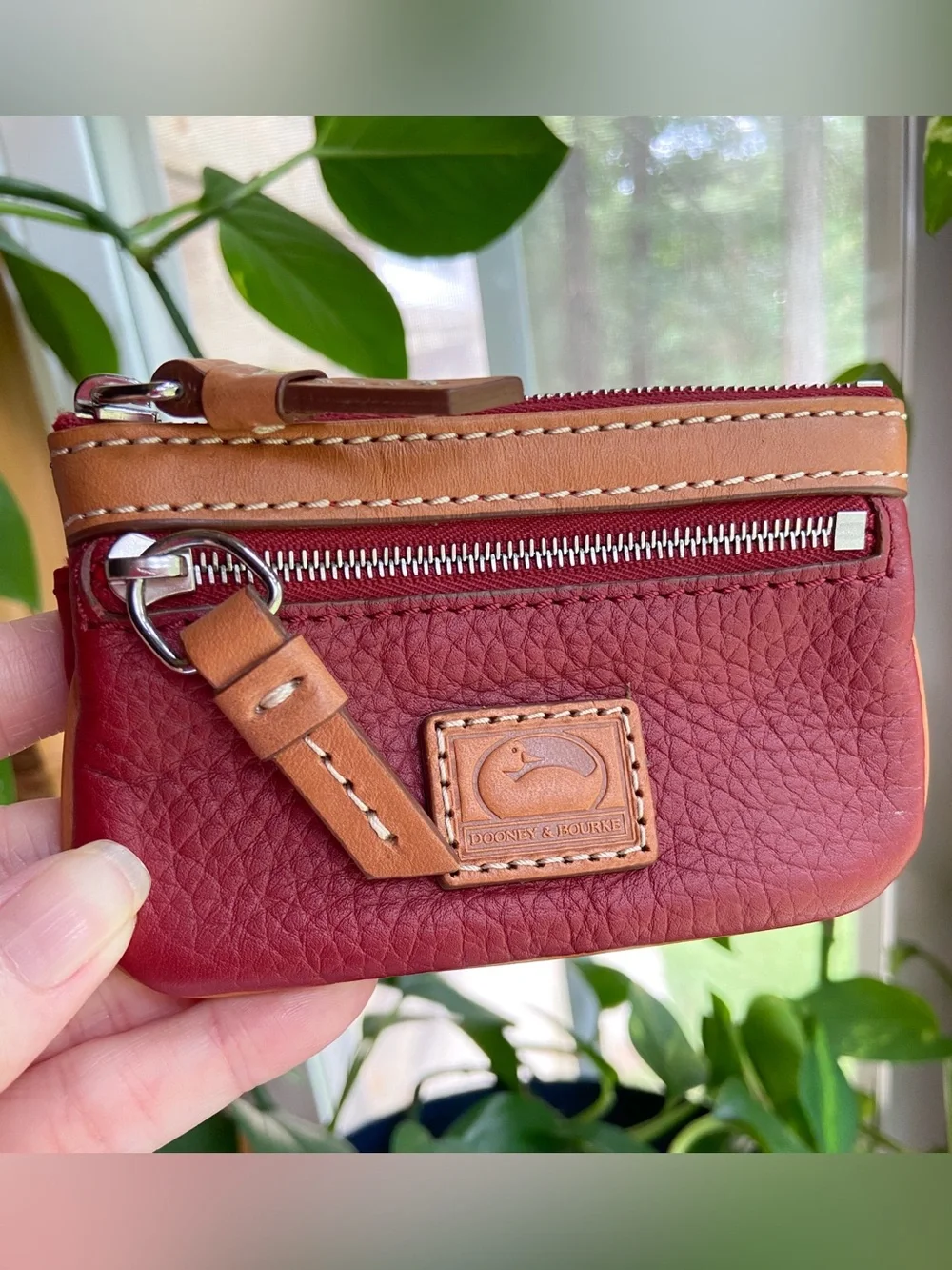 Dooney & Bourke Red Pebble Leather Coin Pouch w/ Keychain Minimalist Old Money